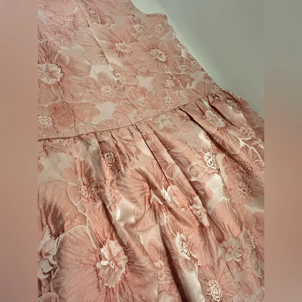 Entro Floral Dress Small Pink Jacquard Fit Flare Lined Sleeveless Boutique - Picture 11 of 12